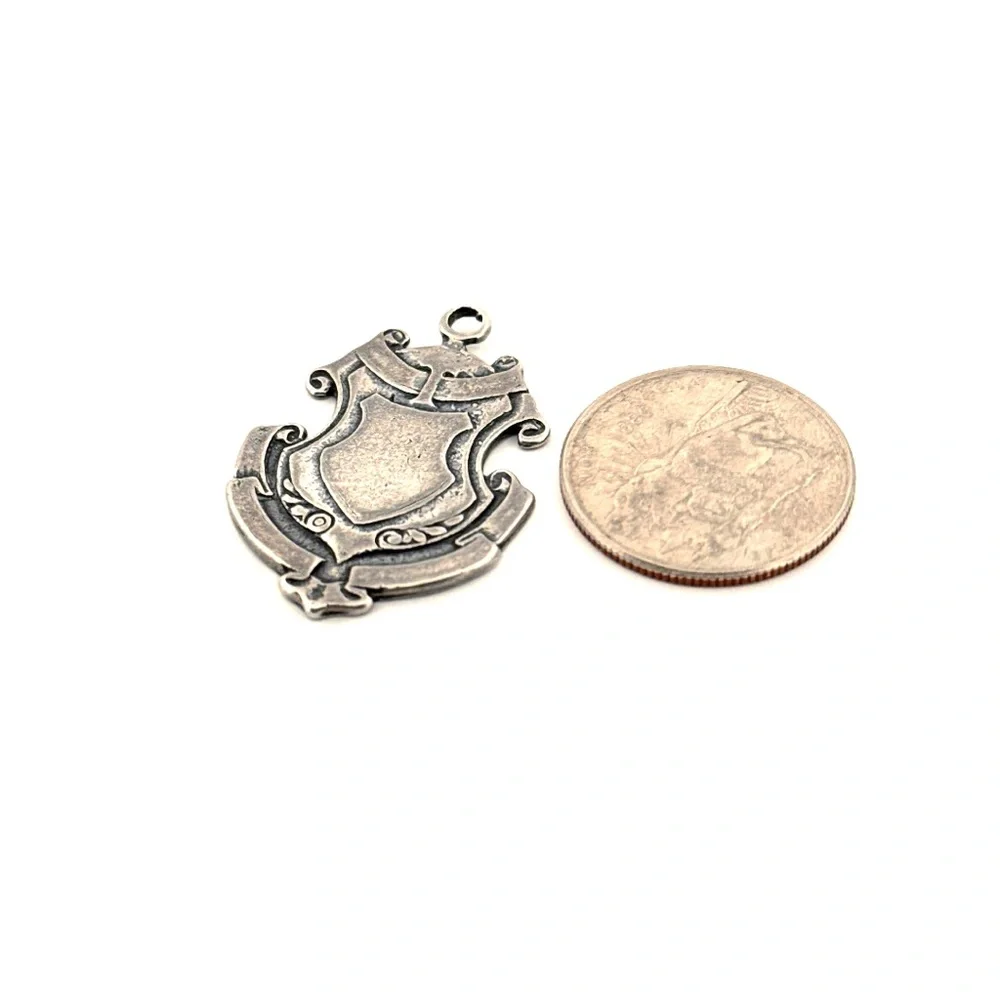 ANTIQUE ENGLISH 925 STERLING SILVER SHIELD CHARM PENDANT 6.6g